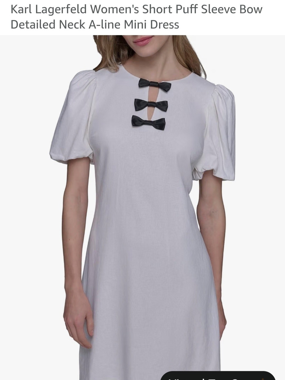 Karl Lagerfeld White Mini Dress with Black Bow Neckline